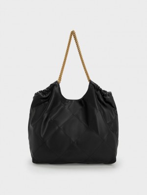 Charles & Keith Braided Handle Tote Veske Svarte | MKUDH8534