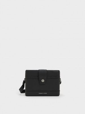 Charles & Keith Bronte Boxy Crossbody Veske Svarte | NSVIT9025