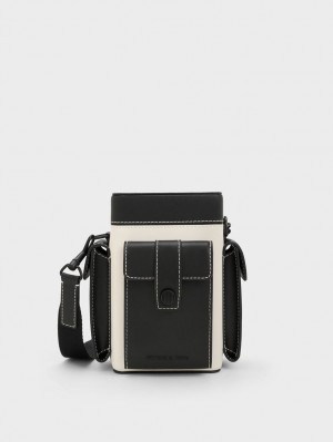 Charles & Keith Bronte Multi-Pocket Crossbody Veske Svarte Hvite | PYSQI9517