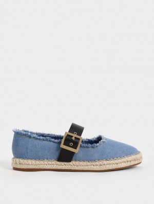 Charles & Keith Buckled Denim Espadrille Flate Sko Blå | DQELI6195