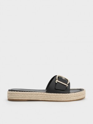 Charles & Keith Buckled Espadrille Flate Sandaler Svarte | SGWRI3278