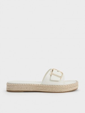 Charles & Keith Buckled Espadrille Flate Sandaler Hvite | BIHKG1853