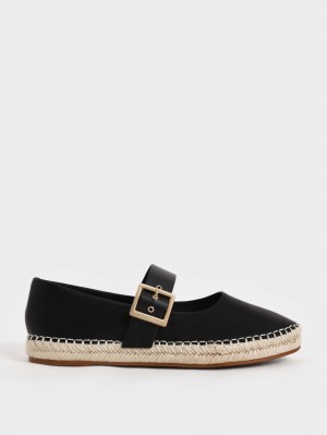 Charles & Keith Buckled Espadrille Flate Sko Svarte | ITNLX1089