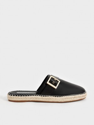 Charles & Keith Buckled Espadrille Mules Sko Svarte | IXRFA6581