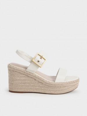 Charles & Keith Buckled Espadrille Wedge Hvite | IOWPR8463