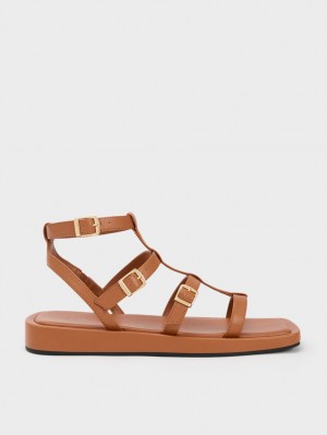 Charles & Keith Buckled Gladiator Flate Sandaler Brune | QJPNV7921