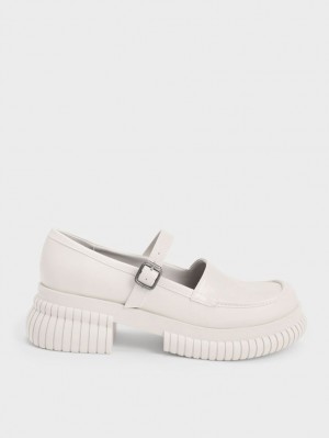 Charles & Keith Buckled Mary Jane Loafers Hvite | ZWMKN3926