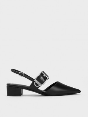 Charles & Keith Buckled Reima Slingback Pumps Svarte | FJDNW2315