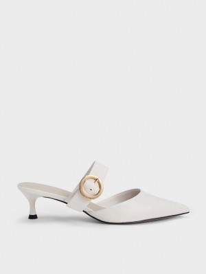 Charles & Keith Buckled Reima Spool Heel Mules Sko Hvite | ESBIM4519