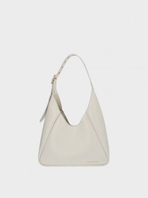 Charles & Keith Buzz Large Hobo Veske Hvite | LOETS7361