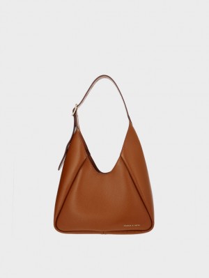 Charles & Keith Buzz Large Hobo Veske Sjokolade | OXLBF6523