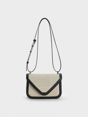 Charles & Keith Camelia Canvas Envelope Crossbody Veske Beige | OJZNY8496