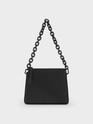 Charles & Keith Camelia Trapeze Crossbody Veske Svarte | MFXND6741