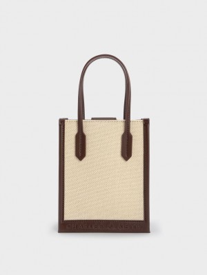 Charles & Keith Canvas Geometric Tote Veske Mørke Brune | TXNBO9681