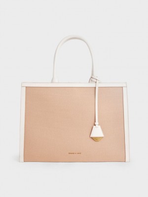 Charles & Keith Canvas Tote Veske Beige | TARYQ9874