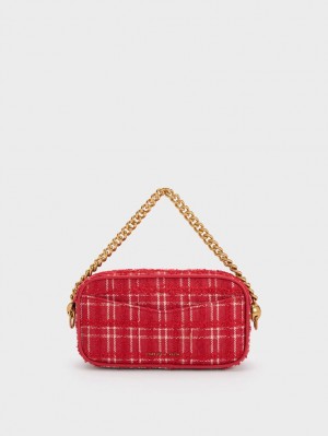 Charles & Keith Cayce Tweed Boxy Crossbody Veske Rød | XLFOH0432