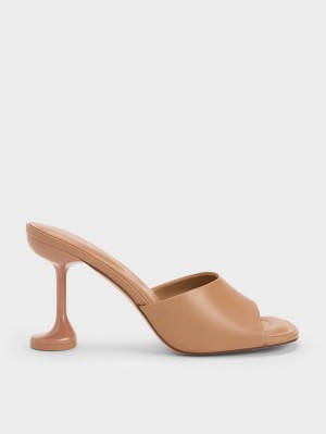 Charles & Keith Celestine Sculptural Heel Mules Sko Brune | IEDAU7135