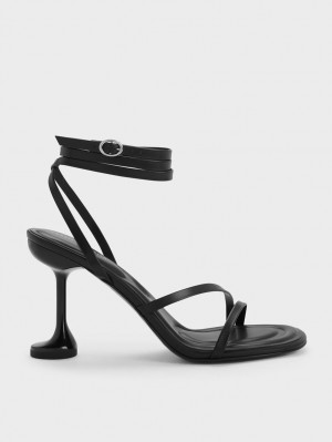 Charles & Keith Celestine Sculptural Heel Sandaler Med Reim Svarte | ZEPNH9601