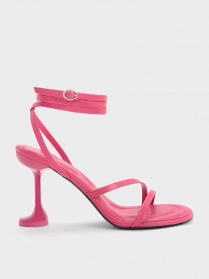 Charles & Keith Celestine Sculptural Heel Sandaler Med Reim Rosa | UZKCH4375