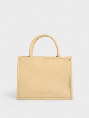 Charles & Keith Celia Vattert Double Handle Tote Veske Beige | AFCRO5462