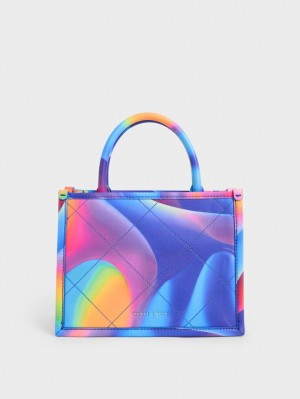 Charles & Keith Celia Vattert Double Handle Tote Veske Multicolor | BVCAQ7204