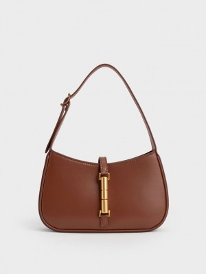 Charles & Keith Cesia Metallic Accent Skulderveske Brune | ILFKU3471