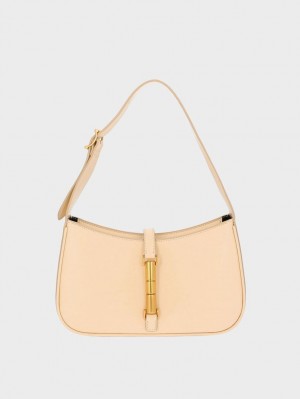 Charles & Keith Cesia Metallic Accent Skulderveske Beige | MRHOD5402