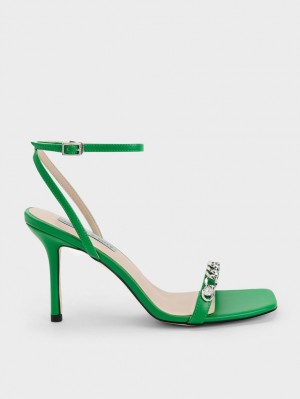 Charles & Keith Chain-Embellished Ankle Sandaler Med Reim Grønn | RSDGT5619