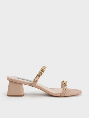 Charles & Keith Chain-Link Block Sandaler med Hæl Beige | BRWKJ0875