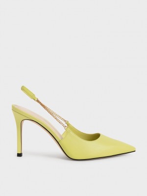 Charles & Keith Chain-Link Slingback Stiletto Pumps Lyse Grønn | NIRHU2158