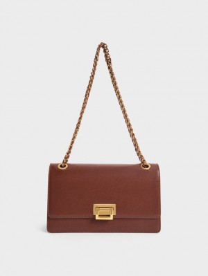 Charles & Keith Chain Handle Skulderveske Sjokolade | UWZOY5148