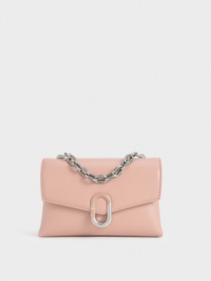 Charles & Keith Chain Reima Envelope Crossbody Veske Rosa | PTHBQ7654