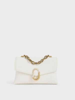 Charles & Keith Chain Reima Envelope Crossbody Veske Hvite | HJVXK9725