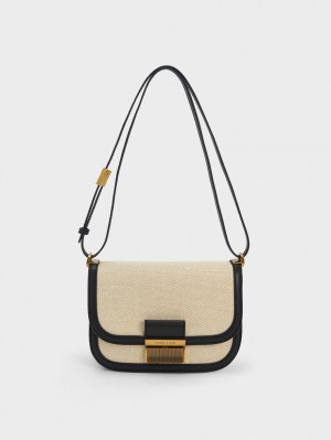 Charles & Keith Charlot Canvas Crossbody Veske Beige | ZLUWK5312