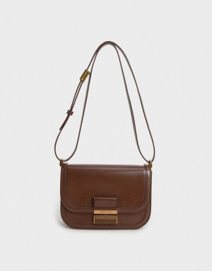 Charles & Keith Charlot Crossbody Veske Mørke Brune | XFTAE3129