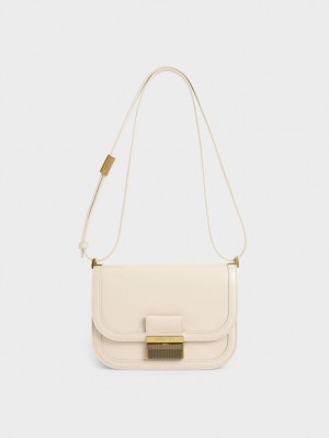 Charles & Keith Charlot Crossbody Veske Pisket Krem | WXSDT6830