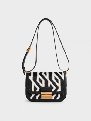 Charles & Keith Charlot Jacquard Printed Skulderveske Svarte | KYSDB3807