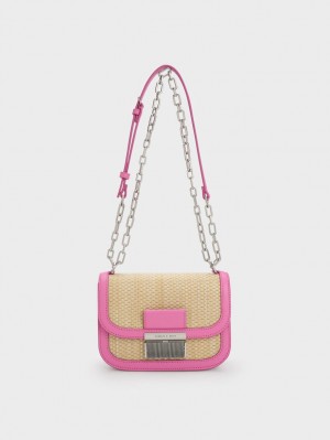 Charles & Keith Charlot Raffia Chain Reima Skulderveske Rosa | KRQPZ7689