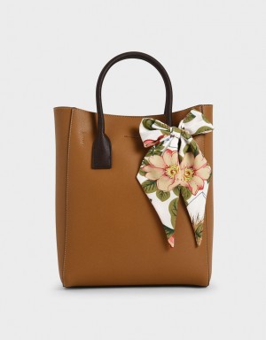 Charles & Keith Chiffon Scarf Tote Veske Brune | LBYPD8632