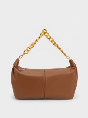 Charles & Keith Chunky Chain Link Hobo Veske Sjokolade | BKJTS4187