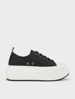 Charles & Keith Chunky Platform Sneakers Svarte | QPLGM0684