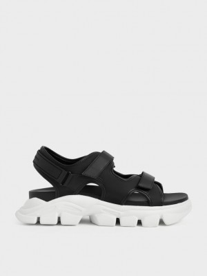 Charles & Keith Chunky Sports Platåsandaler Svarte | IPRMB5283