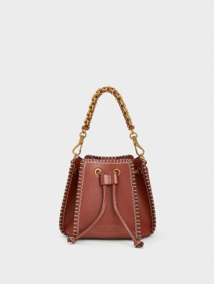 Charles & Keith Circe Stitch-Trim Bøtteposer Brune | PNZBL6907