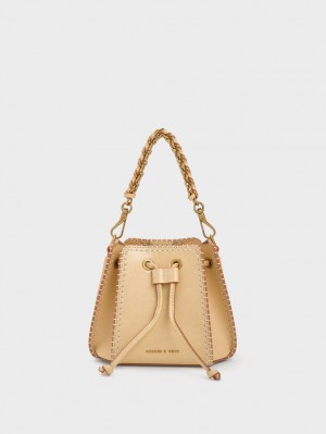 Charles & Keith Circe Stitch-Trim Bøtteposer Beige | RMIGQ4078