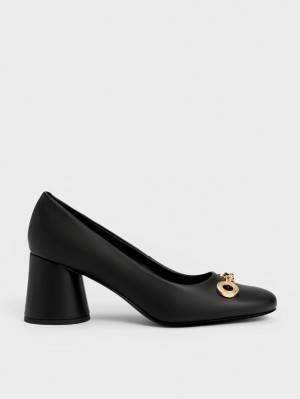 Charles & Keith Circle Chain-Link Cylindrical Heel Pumps Svarte | HELMC9516