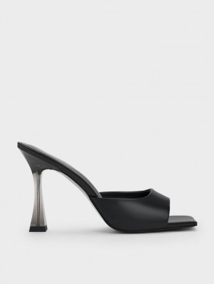 Charles & Keith Clear Flared Heel Mules Sko Svarte | GAXJR4019