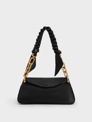 Charles & Keith Cleona Braided Handle Hobo Veske Svarte | OYPDC8463