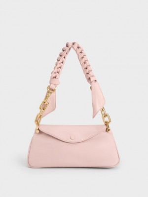 Charles & Keith Cleona Braided Handle Hobo Veske Lyse Rosa | RMYWK8041