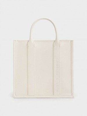 Charles & Keith Clover Trapeze Tote Veske Pisket Krem | JVENU3046