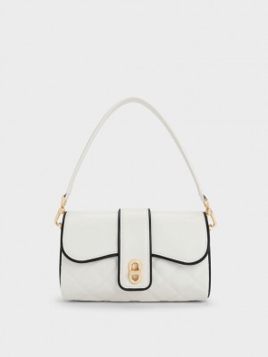 Charles & Keith Contrast-Trim Belted Crossbody Veske Hvite | XNEUW8269